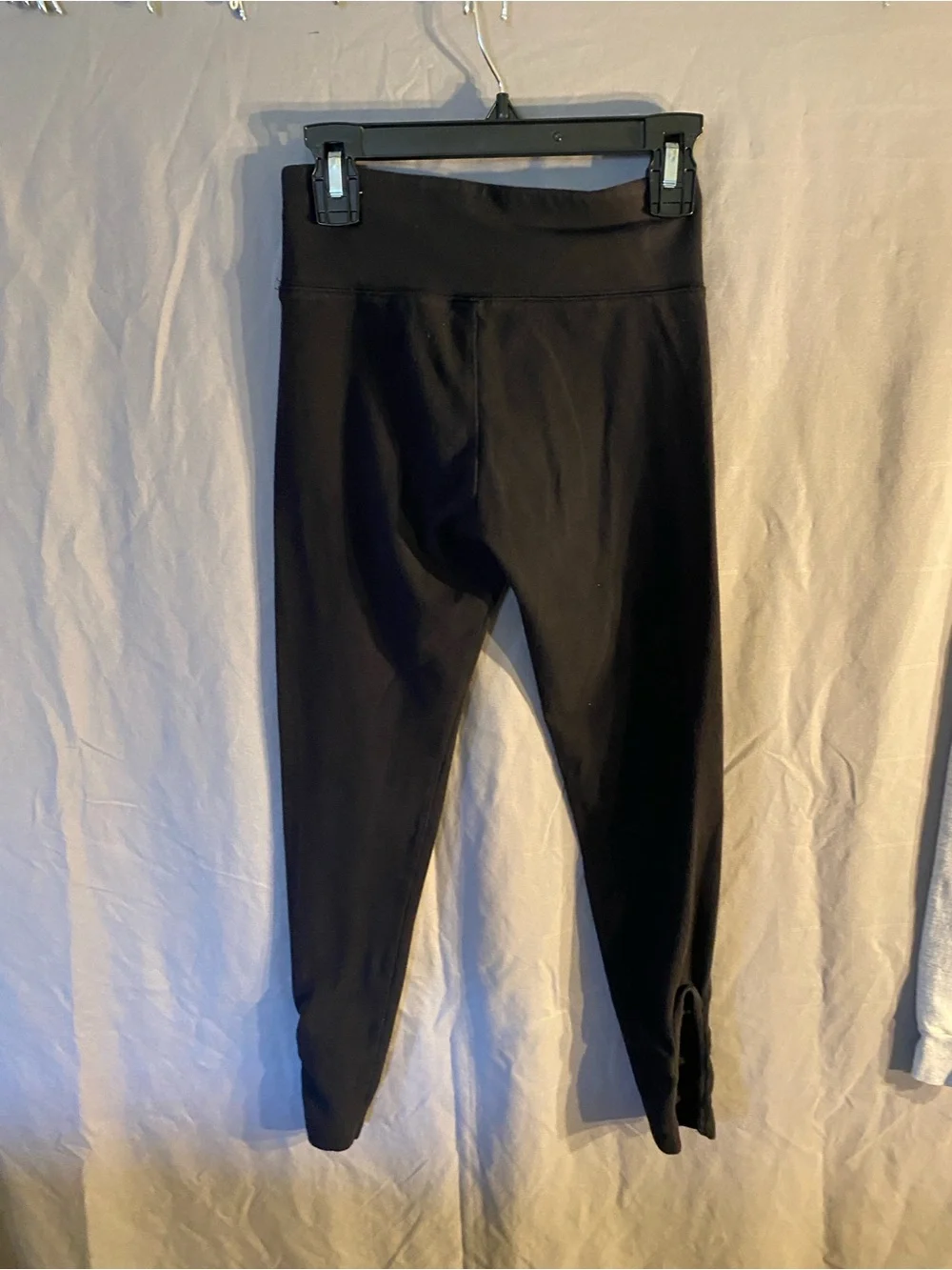 Justice Black Leggings with Pink-Outlined Logo